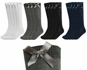 Lote de 6 pares de calcetines altos con moño de algodón a la rodilla para niños de la escuela - Imagen 1 de 1