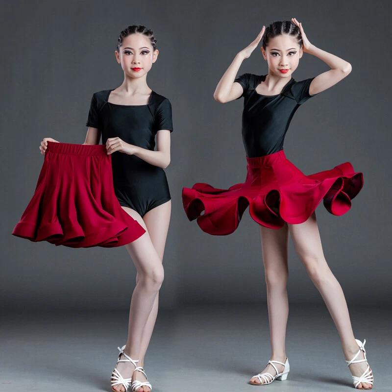 Girl Big Swing Falbala Dance Skirt Ballroom Rumba Latin Dancewear Solid Fashion - Image 1 of 4