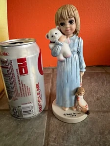 Vintage 1977 MARGARET KEANE Big Eyes BEDTIME Girl Teddy & Doll Figurine Grossman - Picture 1 of 6
