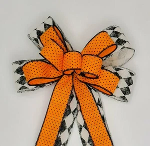 Arco de Halloween, arco de corona, puntos naranjas y negros, arlequín - Imagen 1 de 3