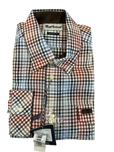 New BARBOUR Regular Fit Men's Size Large Casual Cotton Plaid Button Up Red Blue - Picture 1 of 5