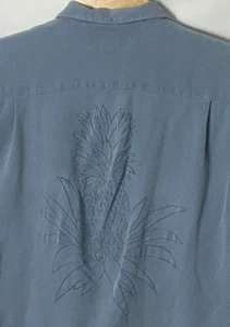 Tommy Bahama Hawaiian Shirt M Dusty Blue Pineapples Silk Short Sleeve - Picture 1 of 6