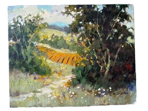 Pintura de paisaje original al óleo sobre lienzo EVA SZORC "Off the Beaten Path" - Imagen 1 de 7