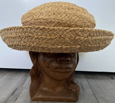 Contempo Casuals Curled Straw Sun Hat With Black Ribbon Bow Made In Italy 1980’s - Image 1 of 4