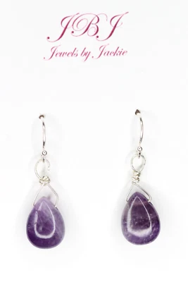 Pendientes de plata de ley 925 con forma de pera púrpura amatista de 1 1/4" Foto 1 de 4