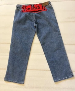 VON DUTCH sz 9 29" VTG Y2K Logo Embroidered Patch Cropped Straight Leg Jeans - Picture 1 of 11