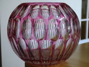 SAINT LOUIS ANCIEN VASE BOULE CRISTAL OVERLAY COULEUR AMETHYSTE ht 14 cm défauts - Picture 1 of 19