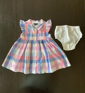babyGap Girls Pink, Blue, & White Plaid Dress Ruffle Sleeves w/bloomers 18-24 M - Picture 1 of 2