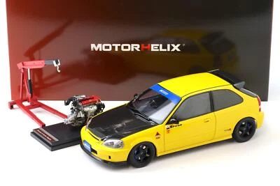 1:18 MOTORHELIX Honda Civic Type R (EK9) Spoon Sunlight Giallo + Motore M85016 - Immagine 1 di 4