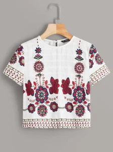 Neu Boutique-Stil Schlüsselloch Rücken Blumendruck Bluse Top Medium/Large 8/10 - Bild 1 von 3