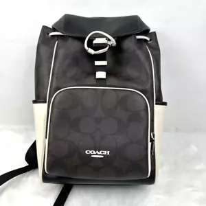 Coach Racer Backpack In Blocked Signature Canvas & Leather Walnut/Chalk CY775 - Picture 1 of 13