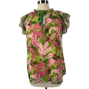 NEW UMGEE Blouse Womens Small Ruffle Top Floral Romantic Pastel Metallic Flouncy - Picture 1 of 8