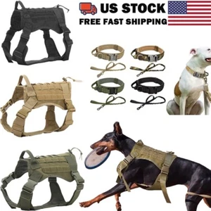 Tactical US Dog Harness Collar Leash Set Military Training Vest with Handle M-XL - Picture 1 of 47
