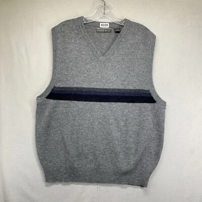 Mens Lambswool Sweater Vest Medium Front Stripe 90s y2k Structure Gray - Image 1 of 4