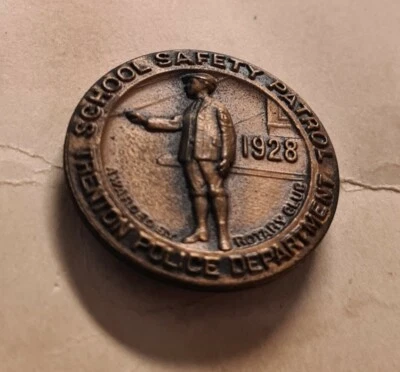 Trenton 1928 Antique Defunct Police Public Safety Brass Pinback Button Rare! - Image 1 of 2