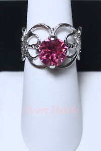 Crystal Ring Adjustable Size 4 to 9 Silver Plate Pink Made With Swarovski