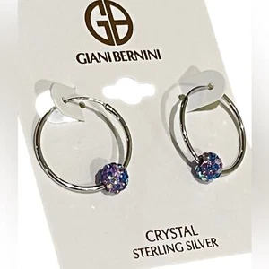NEW Giani Bernini HOOP EARRINGS 1" Aurora Borealis Crystal Ball Sterling Silver - Picture 1 of 6