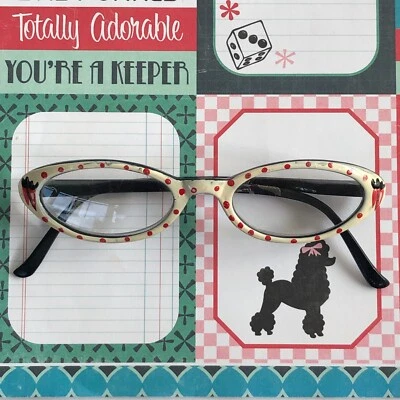 Vtg 50s Cat Eye Eyeglasses or Sunglasses Frame White  W/Red Dots &Carrots Estate - Image 1 of 4