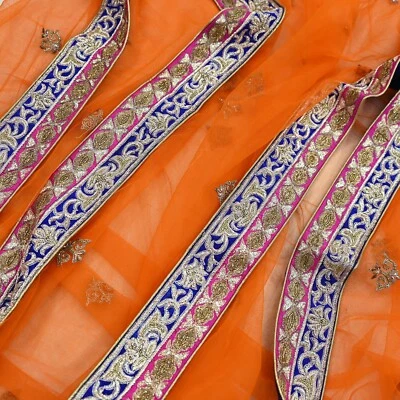 Pre-owned Heavy Orange Net Stole Hand Embroidered By Designer Sabyasachi Dupatta - Image 1 of 4