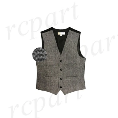 New Men's Formal wool blend slim fit Herringbone tweed Vest only Black White - Image 1 of 4