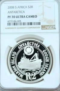 2008 SOUTH AFRICA SILVER 2 RAND S2R ANTARCTICA NGC PF 70 ULTRA CAMEO PERFECTION - Picture 1 of 4