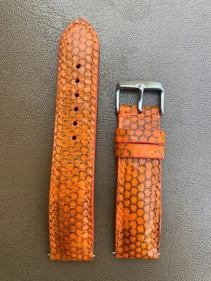 Size 20mm/18mm, Handmade Orange Snake Leather Watch Strap Band, Custom Strap - Image 1 of 4