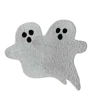 Tahari HALLOWEEN GHOST Beaded Placemat 17in White Black Spooky Decor Set 2 New - Picture 1 of 9