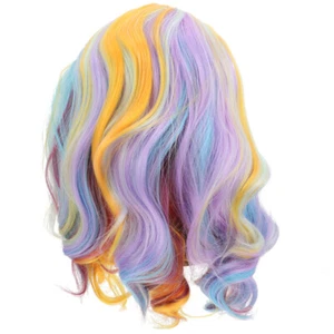Colorful Wig Girls Pastel Rainbow Wig Curly Wavy Hair Wig Halloween Costume Wig - Picture 1 of 12