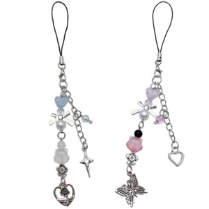 Bowknot Heart Bead Pendant Phone Straps Lanyard Pocket Keychain Strap - Zdjęcie 1 z 10
