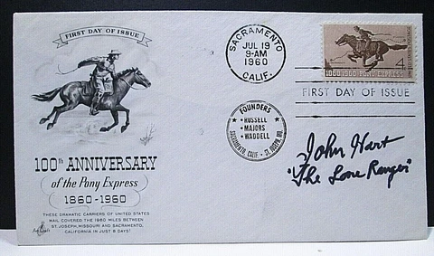 JOHN HART The Lone Ranger Hand Signed 1960 First Day Of Issue 100th Anniversary Cover