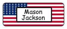 30 personalized american flag name tag stickers, tags, school supply labels