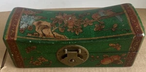 Vintage Chinese Antique Wooden Box with Birds Pattern Green 11” x 4” FAST SHIP - Picture 1 of 10