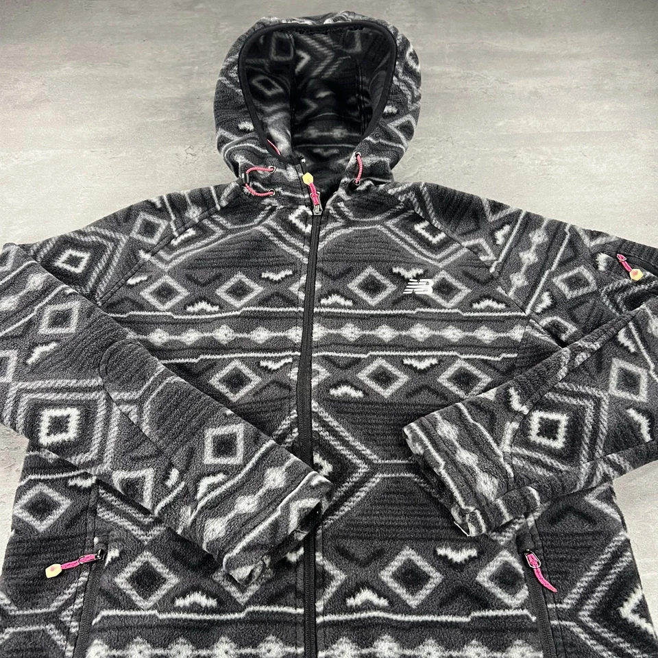 New Balance Jacket Women L Black Gray Aztec Fleece Tech Gorpcore Full Zip Up - Image 1 of 4