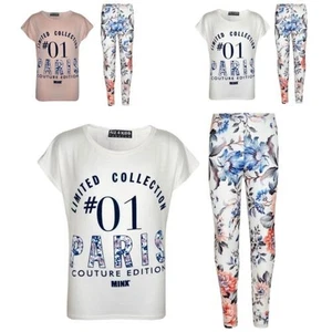 Kids Girls Top #01 Paris Printed Trendy Top & Stylish Legging Set Age 7-13 Years - Picture 1 of 6