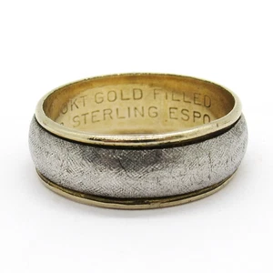 VINTAGE 10K GOLD & STERLING ESPO SILVER TEXTRUED TWO-TONED MENS BAND SZ 9 RING - Picture 1 of 6