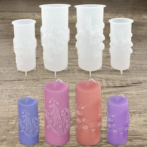 Flower Pillar Candle Molds 4pcs Rose Lily of The Valley Cylinder Silicone Mol... - Picture 1 of 7