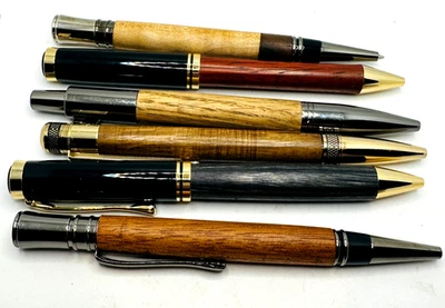 Lote 6 bolígrafos giratorios de madera torneados a mano Unknown Woods Oregon Foto 1 de 4