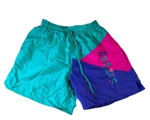 Umbro Vintage Sand Soccer 90s Shorts Mens Small Blue Pink Teal Nylon Colorblock - Picture 1 of 7