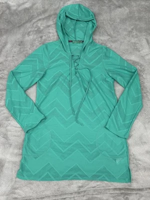 Túnica Prana Alexia feminina média verde com capuz malha ziguezague natação capa - Imagem 1 de 4