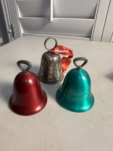 3 Vintage Bells Reed & Barton 1968 Green Enamel Silverplate Christmas Ornaments - Picture 1 of 10