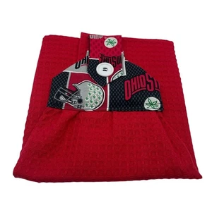 Ohio Football Hanging Dishtowel Red Towel Cotton Fabric Button Closure - Picture 1 of 5
