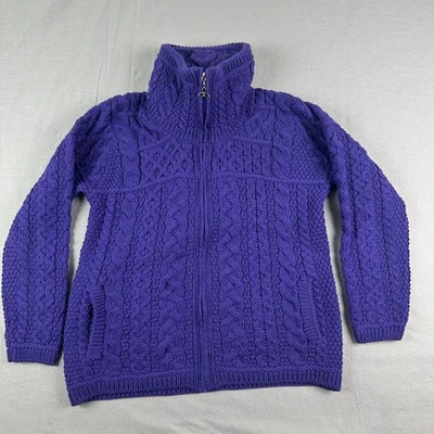 Aran Crafts开衫毛衣女式M全拉链美利奴羊毛电缆针织渔夫 — 第 1/4 张图片