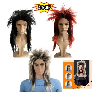 Parrucca donna anni 70 80 nera glam rock diva abito fantasia spillo mullet punk Joan Jett - Foto 1 di 16
