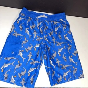 Cat & Jack Swim Trunks Boys Size XL 16 Blue Lined Sharks Pizza Drawstring - Picture 1 of 8