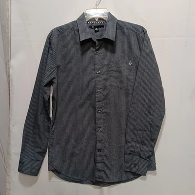 Volcom Button Down Shirt Sz S Gray Blue Stripe Long Sleeve Casual Skate Surf - Image 1 of 4
