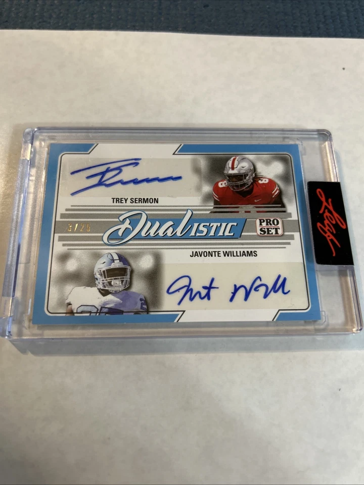 2022 Leaf Pro Set Sports Platinum Blue 3/25 Trey Sermon Javonte Williams Auto - Image 1 of 4