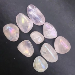 Rainbow Aura Natural Pink/Rose Quartz Crystal Tumbled Stone Healing Decora 9pcs - Picture 1 of 8