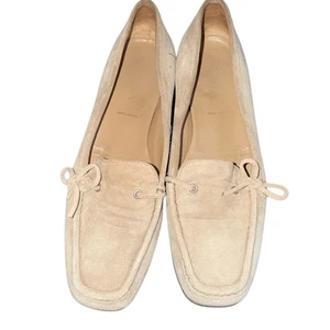 Mocasines Prada Usados en Excelente Condición Frasurbane Gamuza Cuero Mocasín Pisos Clásicos Lujo Beige - Imagen 1 de 11