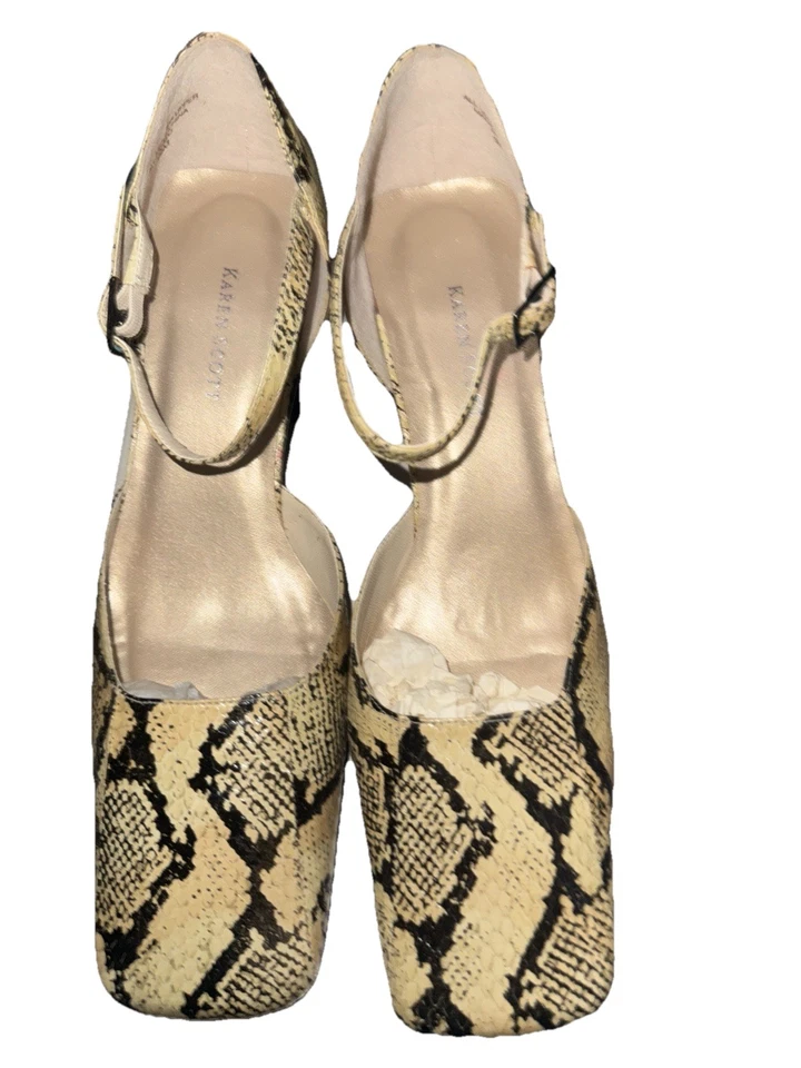 Karen Scott Animal Print Tacón Cuadrado Punta Cerrada Hebilla al Tobillo Talla 9.5M Foto 1 de 4