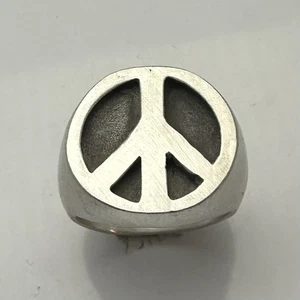ANELLO MJG ARGENTO STERLING SIMBOLO DI PACE. 24 gr. TG 10. LETTORE CHITARRA - Foto 1 di 6